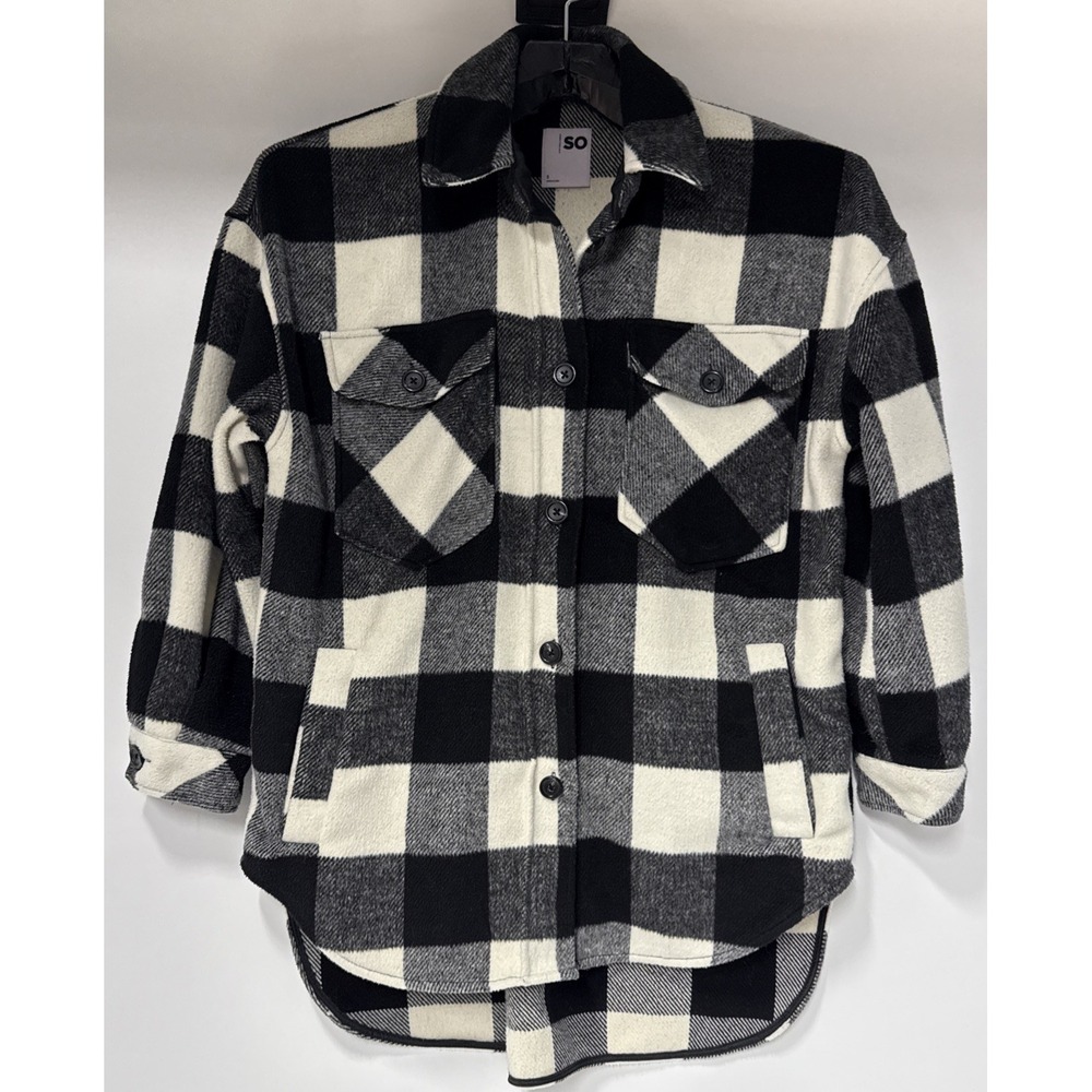So Black & White Button Down Flannel Shacket Small‎